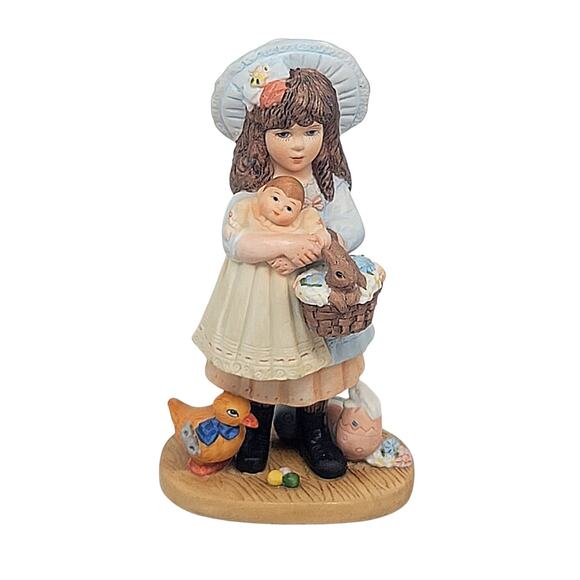 Vtg 1982 Jan Hagara Porcelain "Victoria" Easter Girl Basket Eggs Bunny Duck Doll - Picture 1 of 5